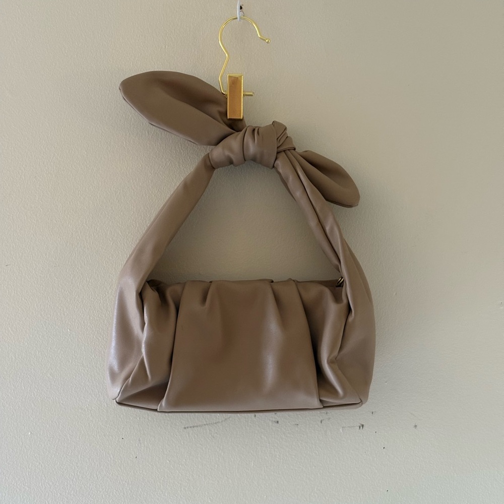 Knot-Handle Taupe Women’s Shoulder Bag